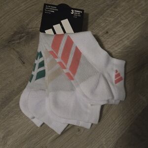 adidas Women's White Ankle Socks with Green and Orange Accents - 3 Pack